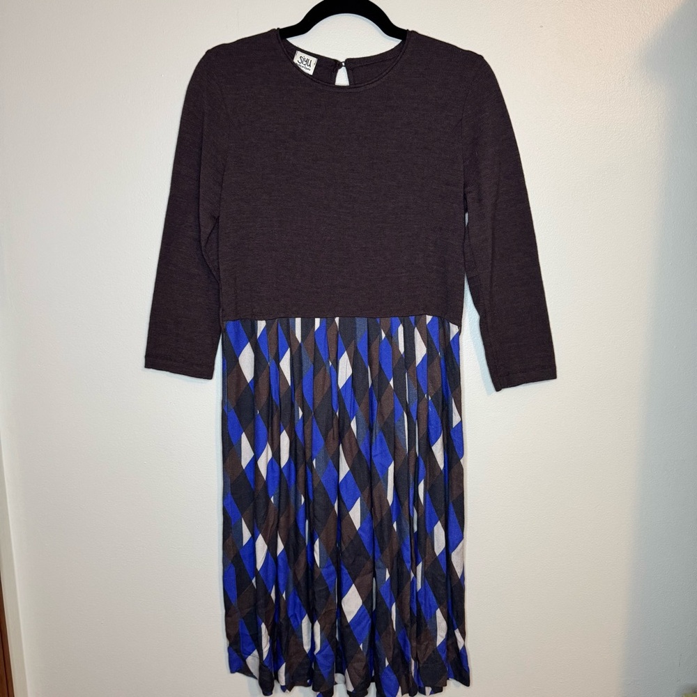 Siyu Made in Spain Merino Wool Midi‎ Dress Geometric Print Size L